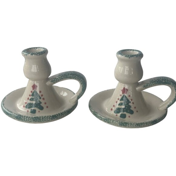 Ceramic 2-pc. Winter Holidays Christmas Tree Candle Holder and Dish Platter-READ - Picture 2 of 16